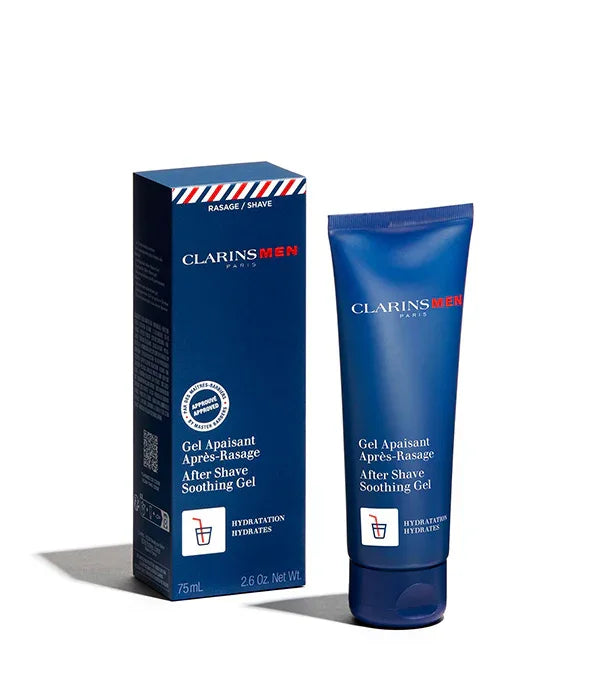 ג'ל מרגיע לאחר גילוח לגברים של קלרינס, אריזה וכרטיס, מוצר טיפוח יוקרתי באתר CHOZEN