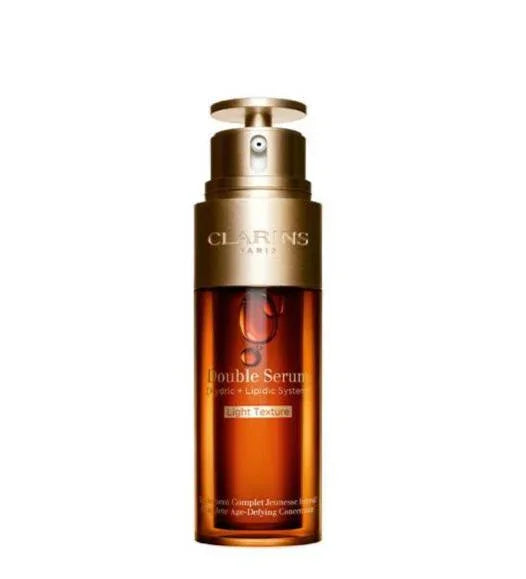 סרום קלרינס Double Serum Light Texture בקבוק זכוכית חום עם משאבה, מוצר טיפוח יוקרה ב-CHOZEN
