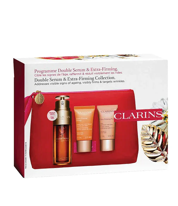 סט טיפוח קלרינס Double Serum & Extra-Firming, תיק אדום, מוצרי יופי, אלפא, CHOZEN