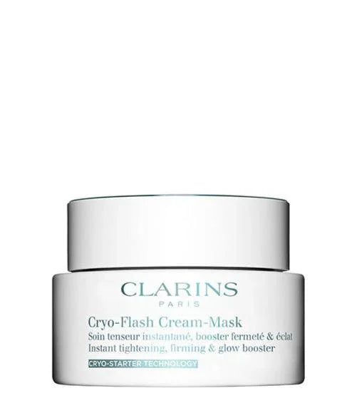 מסכת קרם Cryo-Flash מבית Clarins מוצגת על רקע לבן, מוצר טיפוח יוקרתית מהמותגים המובילים ב-CHOZEN