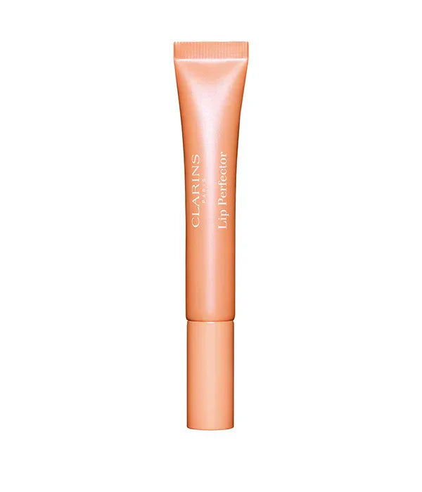 שפתון לחות CLARINS Lip Perfector בגוון ורוד על רקע לבן, מותג מוביל ב-CHOZEN