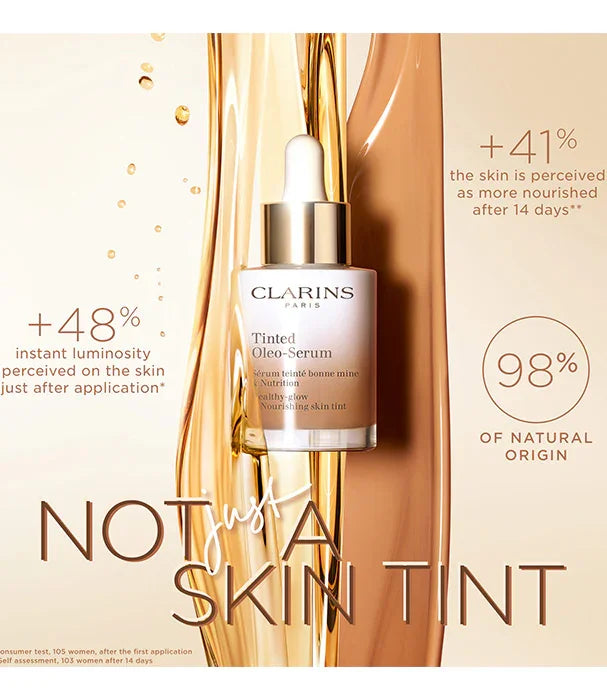 סרום גוון Clarins Tinted Oleo-Serum על רקע גוונים טבעיים, מבית קבוצת אלפא CHOZEN