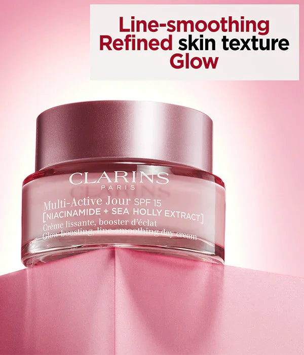 קרם יום CLARINS Multi-Active Jour SPF 15 עם ניאצינאמיד, עיצוב קווים ומרקם עור חלק, קולקציית מותגים CHOZEN