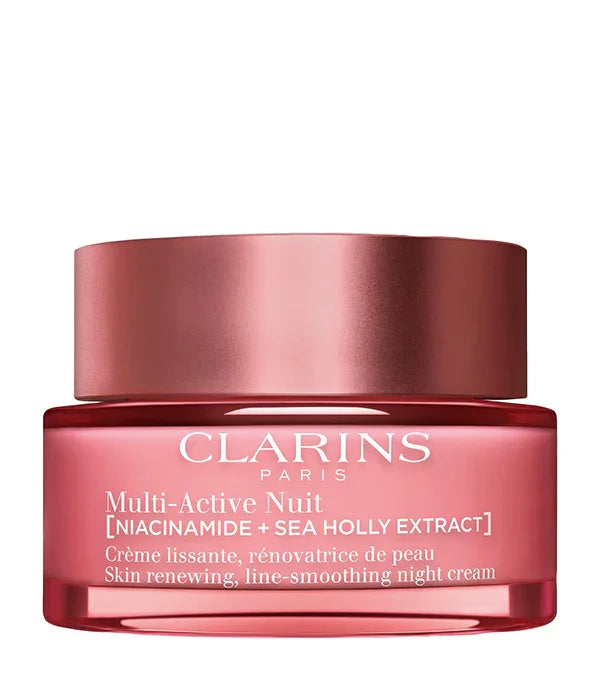 קרם לילה של קלרינס Clarins Multi-Active Nuit באריזת ורודה, קוסמטיקה יוקרתית ב-CHOZEN
