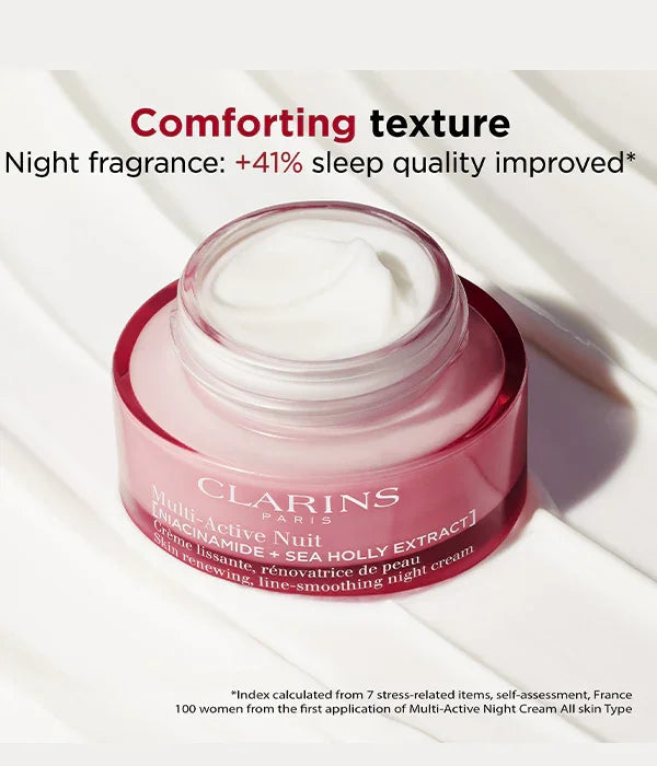 קרם לילה קלרינס Multi-Active Nuit במארז ורוד, צילום מוצר בית אלפא, קוסמטיקה יוקרתית