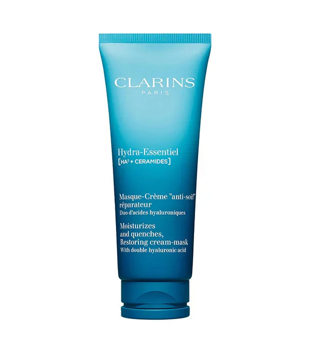 מסכת קרם לחות Clarins Hydra-Essentiel על רקע לבן, מוצר טיפוח יוקרה מיבואן רשמי