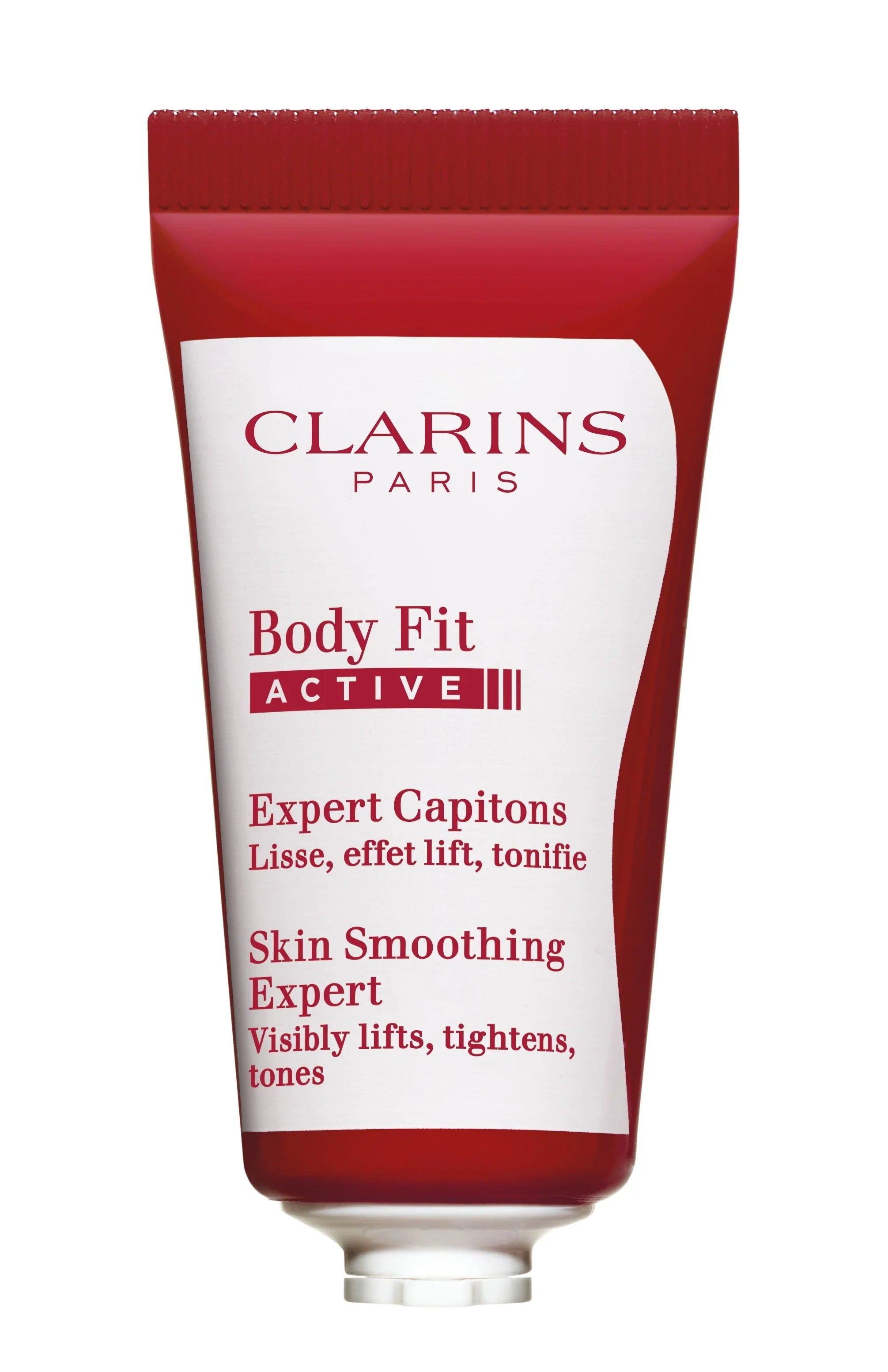 קרם גוף Clarins Body Fit Active במארז אדום-לבן, מוצר טיפוח בינלאומי מוביל ב-CHOZEN