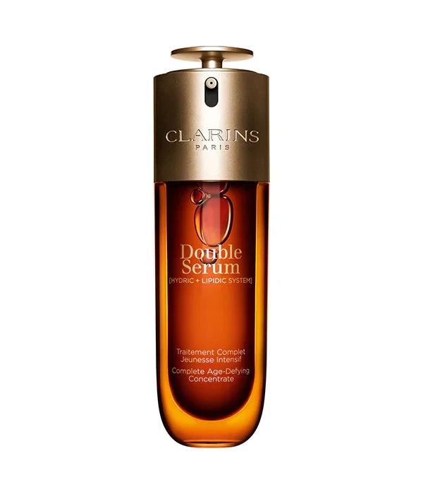 סרום Double Serum מבית Clarins, מוצר טיפוח עור יוקרתי, צילום על רקע לבן