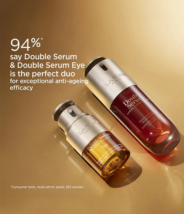 סרום לעיניים וסרום אנטי אייג'ינג של קלרינס על רקע זהב, מומלץ באתר CHOZEN