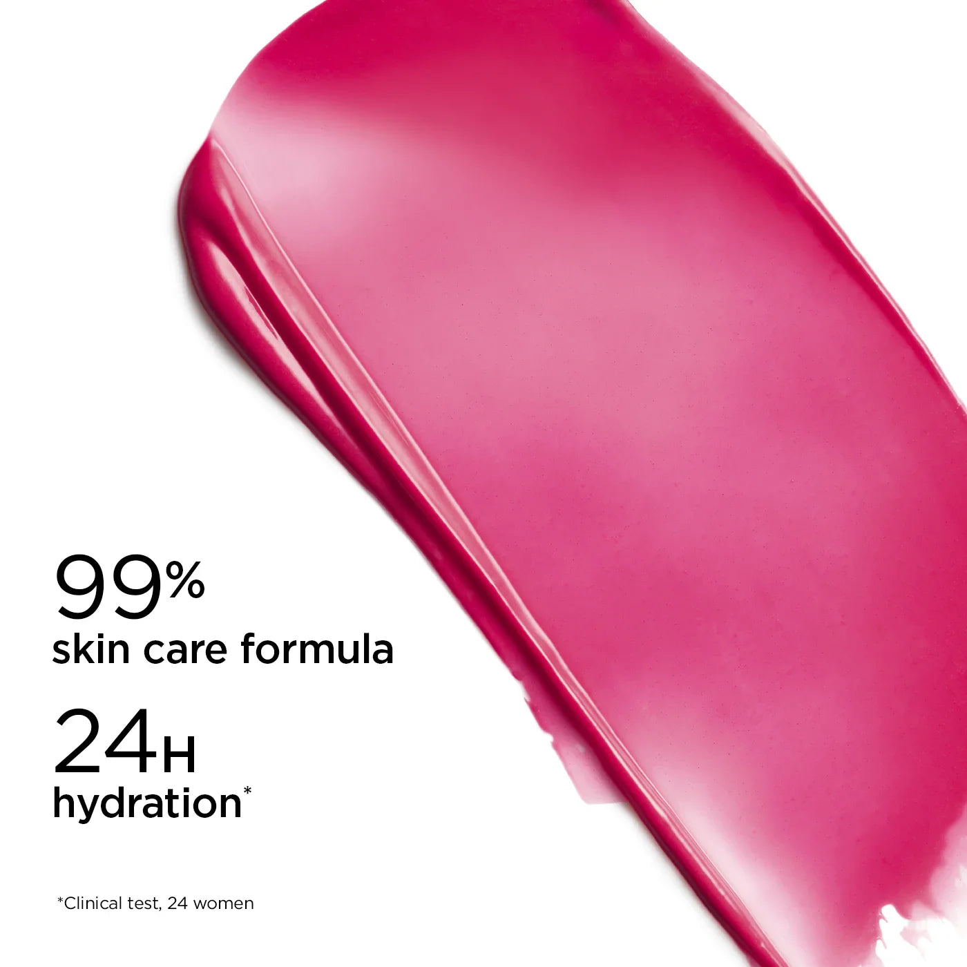 מריחת שפתון ורוד, טקסט: פורמולה טיפוח 99%, לחות 24 שעות, מוצר יופי מבית CHOZEN