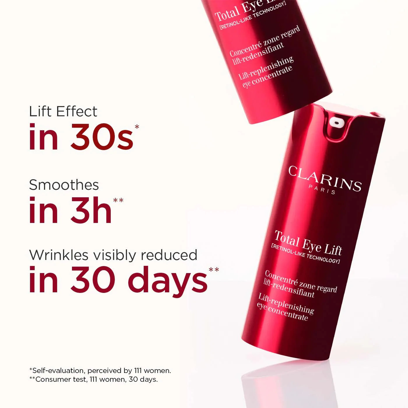סרום עיניים Clarins Total Eye Lift בבקבוק אדום, מוצר טיפוח אנטי אייג'ינג מוביל באתר CHOZEN