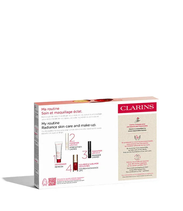ערכת טיפוח Clarins עם מוצרי טיפוח וליווי שגרת יופי, מוצג על רקע לבן, CHOZEN