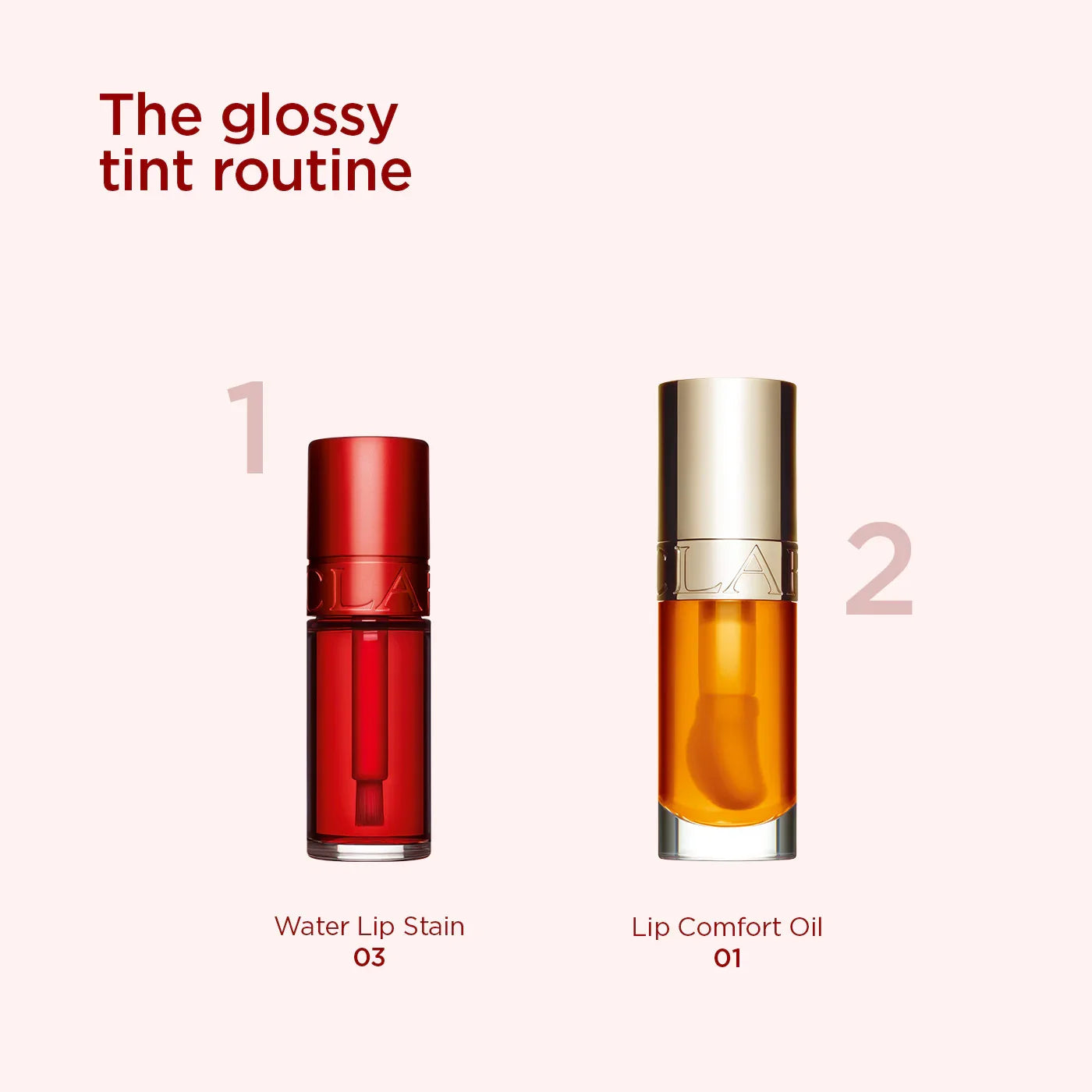 רוטינת גלוס לשפתיים עם Water Lip Stain אדום ושמן שפתיים Lip Comfort Oil כתום, CHOZEN מותגים מובילים.