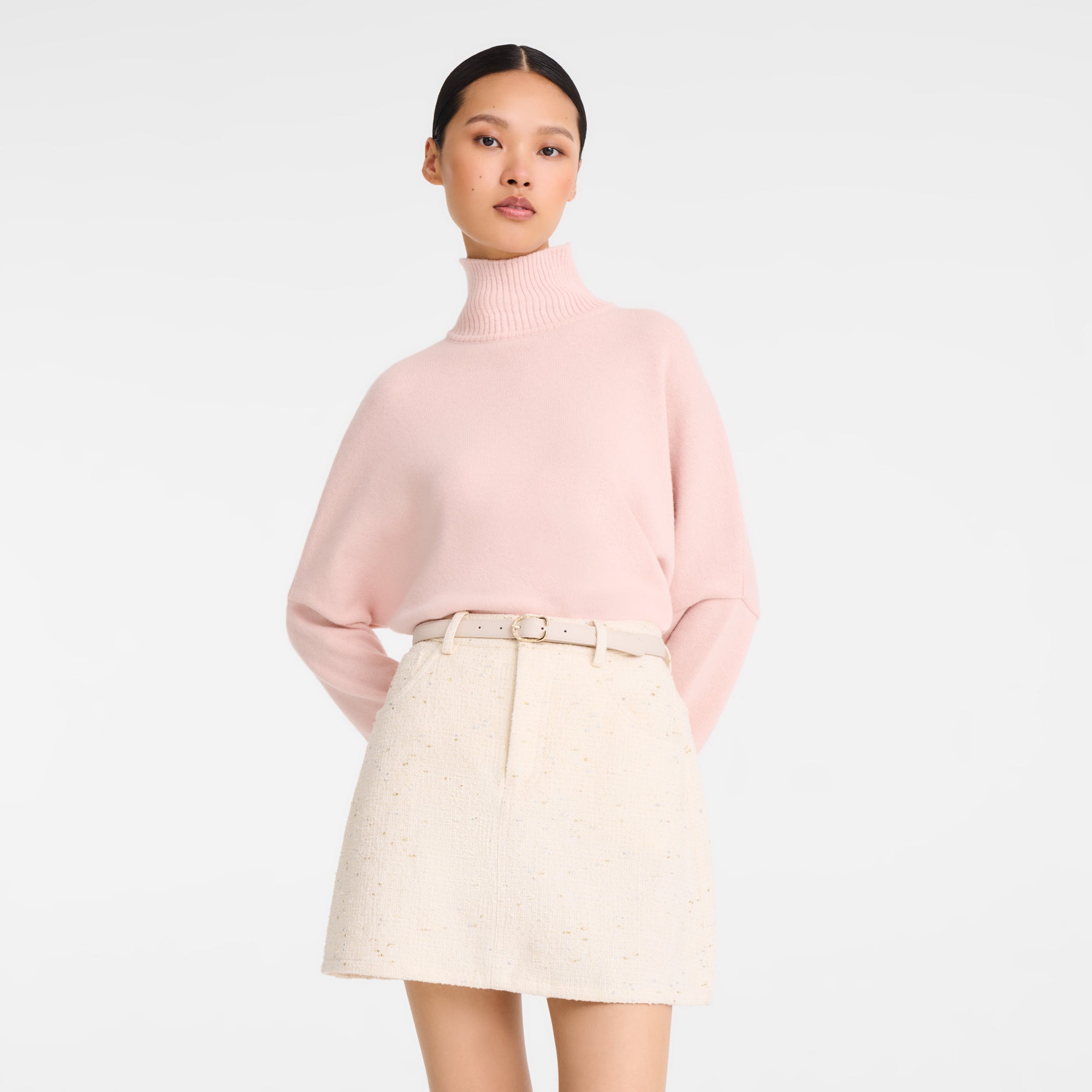 לונגשאמפ חגורה מעור לנשים שמנת