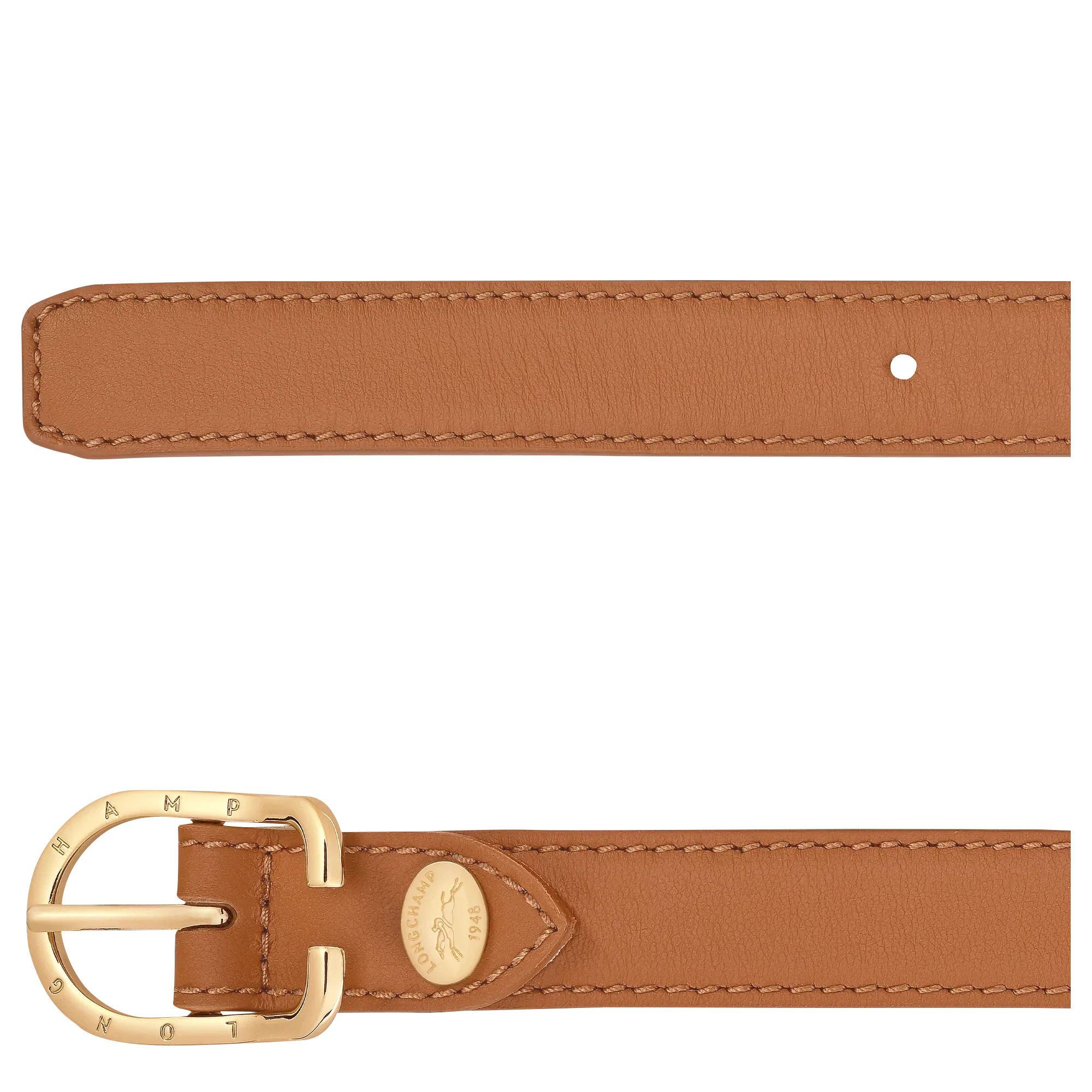 חגורת עור חומה עם אבזם זהב, מותג LONGCHAMP, עיצוב יוקרתי בחנות CHOZEN