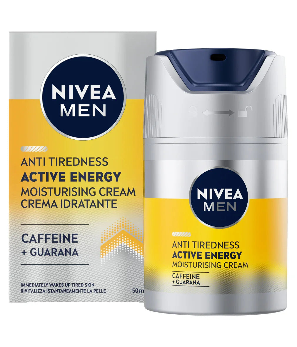 קרם לחות ניביאה לגברים אנטי עייפות Active Energy עם קפאין וגוארנה, מארז ומיכל, ב-CHOZEN