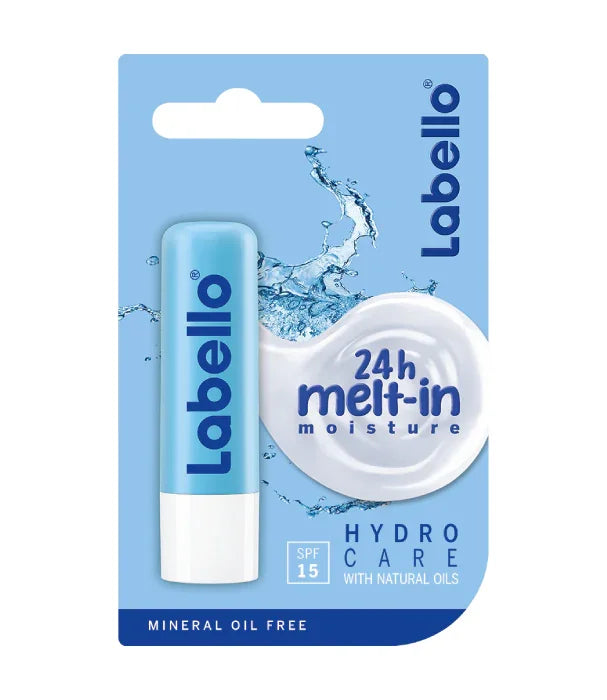 שפתון לחות Labello Hydro Care SPF15 עם שמנים טבעיים, אריזה כחולה, מבית CHOZEN