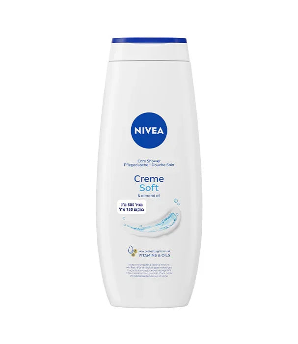 בקבוק תחליב רחצה NIVEA Creme Soft עם שמן שקדים, מוצר טיפוח גוף מחנות CHOZEN