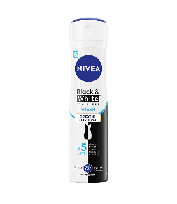 תרסיס דאודורנט NIVEA Black & White Invisible מבית CHOZEN, הגנה 72 שעות, פורמולה מתקדמת