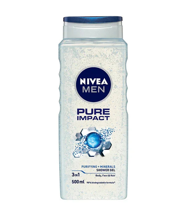 ג'ל רחצה NIVEA MEN Pure Impact לגוף ולשיער 500 מ"ל, מותג מוביל בבחירת גברים CHOZEN