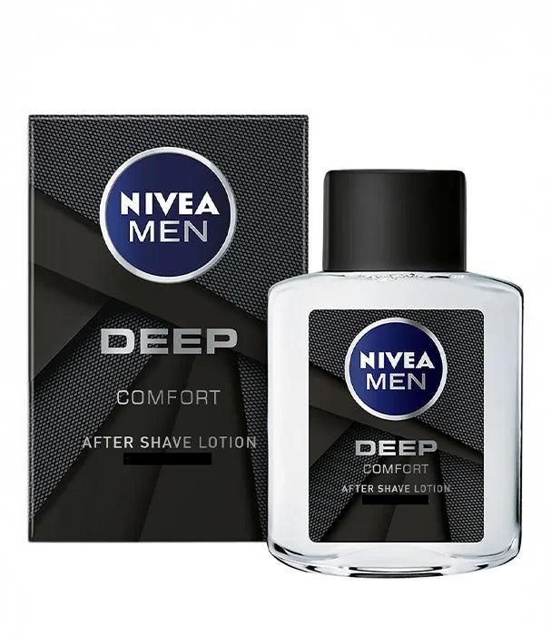 תחליב אפטר שייב Nivea Men Deep Comfort לגברים, אריזה ובקבוק, מותג יוקרה ב-CHOZEN