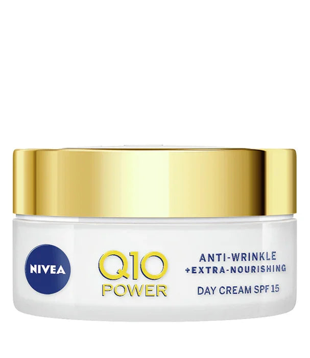 קרם יום ניביאה Q10 אנטי אייג'ינג עם מקדם הגנה SPF 15 מכסה זהב, מוצר טיפוח CHOZEN