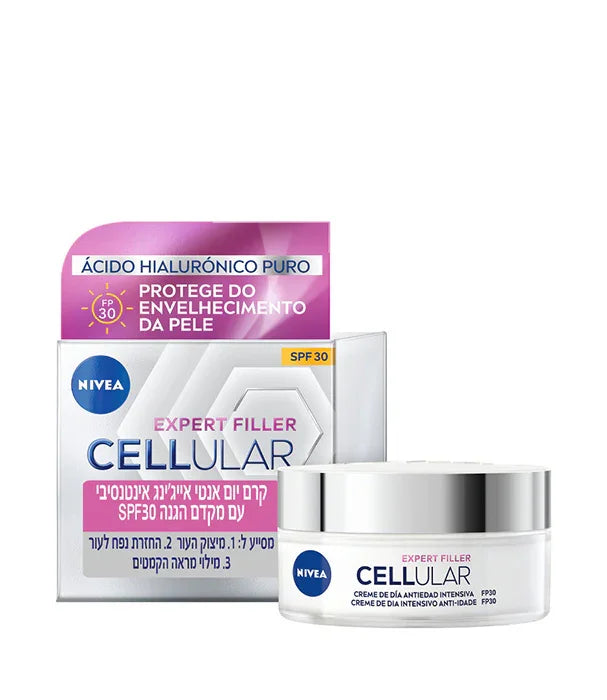 קרם יום אנטי אייג'ינג Nivea Cellular Expert Filler SPF30, לחות והגנה לעור, יבואן רשמי CHOZEN