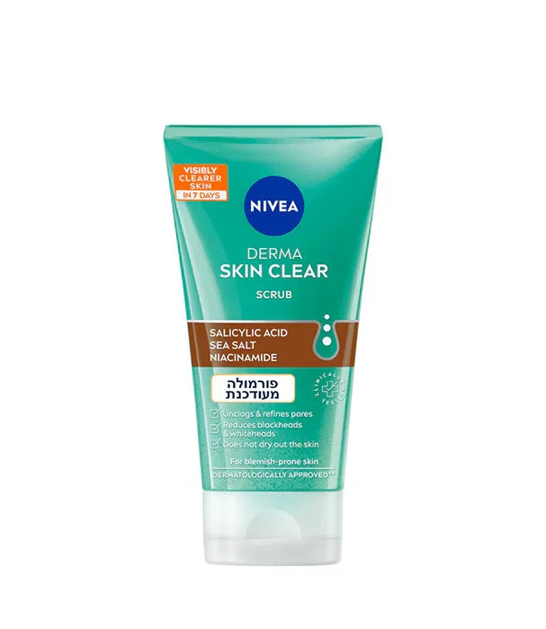 סקרב ניקוי לפנים ניביאה NIVEA Derma Skin Clear, חומצה סליצילית, למניעת פגמי עור, מבית CHOZEN
