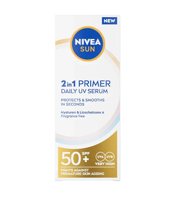 סרום יומי עם SPF 50 של ניביאה מסוג 2 ב-1, מוצג באריזת קרטון, בחנות CHOZEN