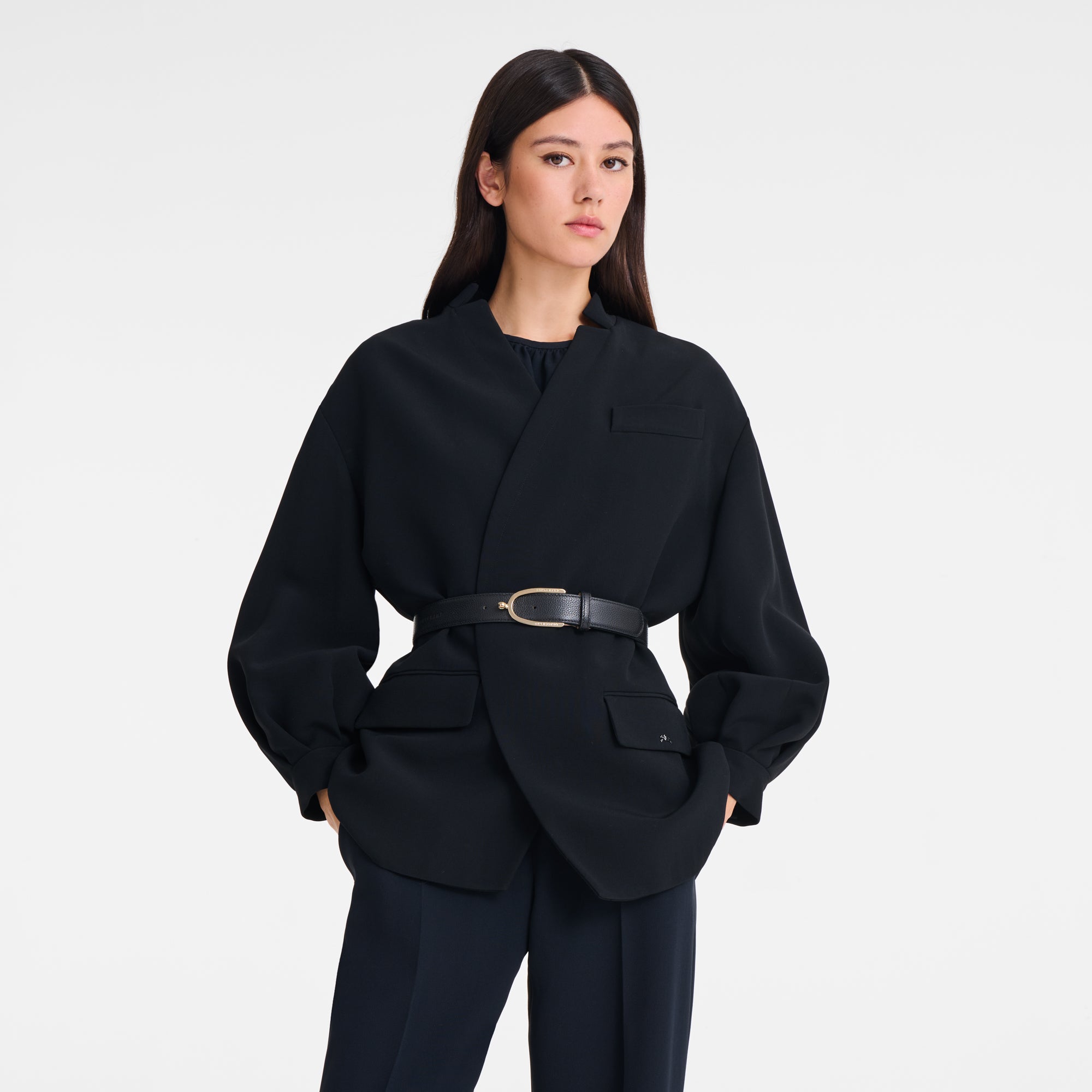 לונגשאמפ חגורה עבה מעור שחור