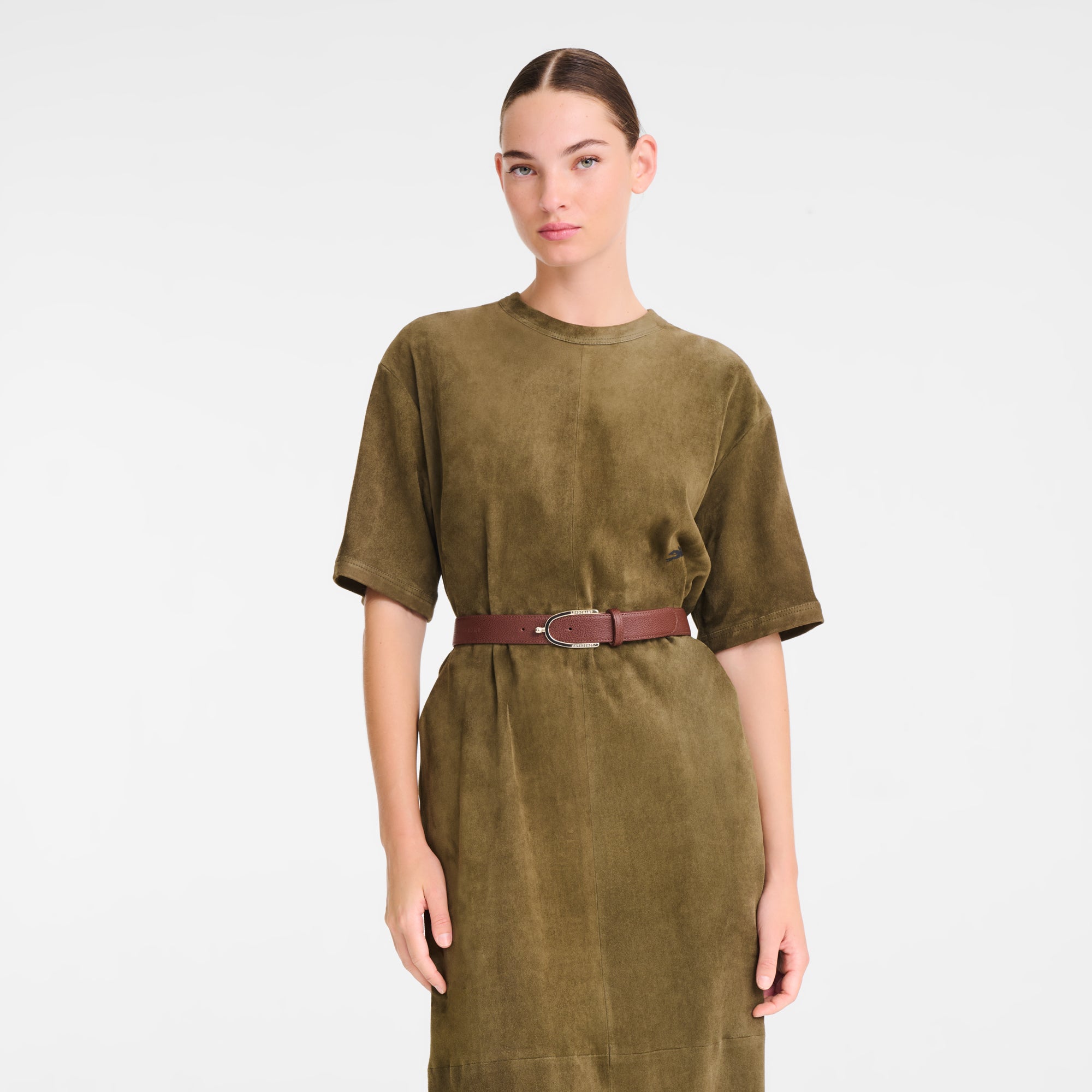 לונגשאמפ חגורה עבה מעור חום כהה