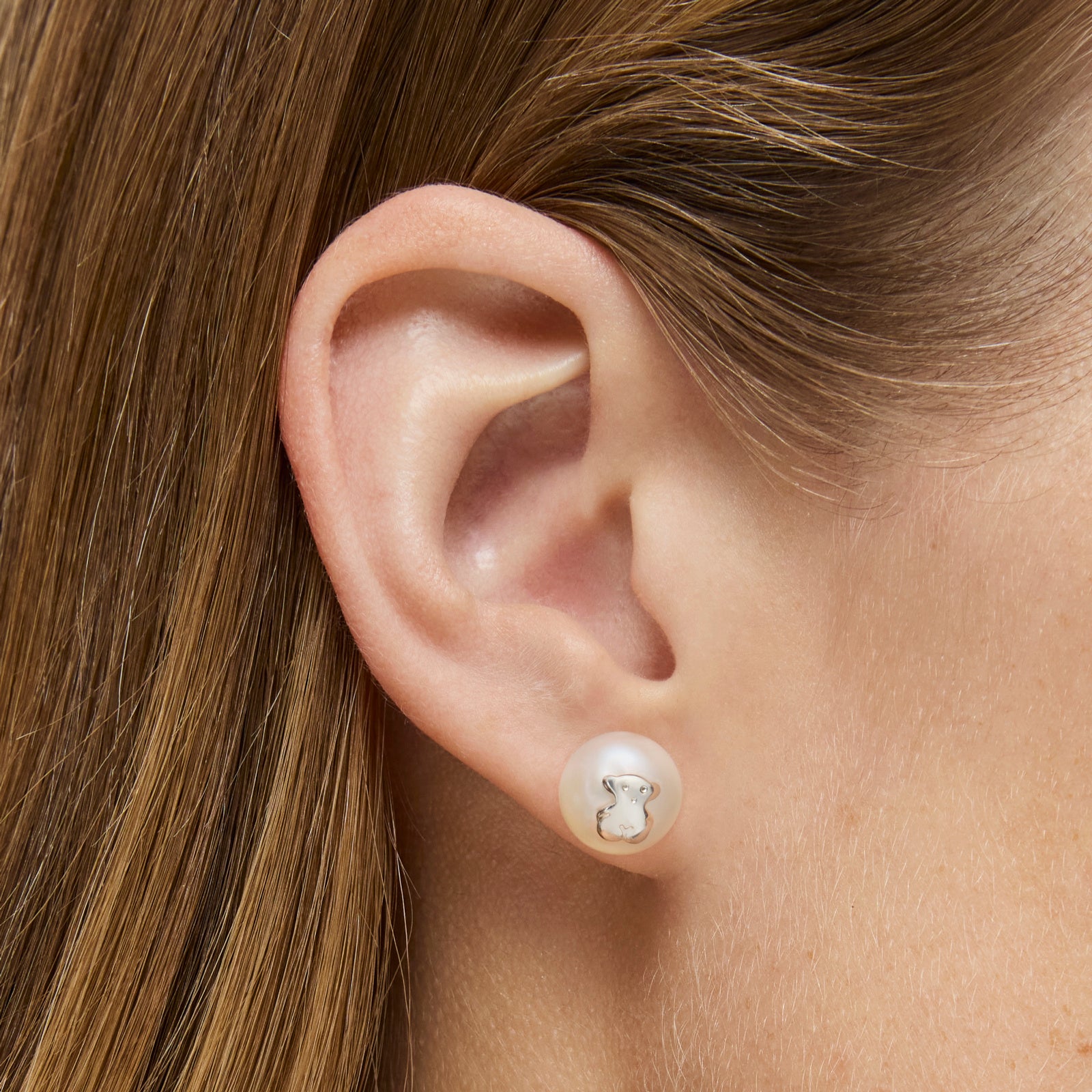 טואוס עגילי פנינה בשילוב דובי Bear מכסף סטרלינג