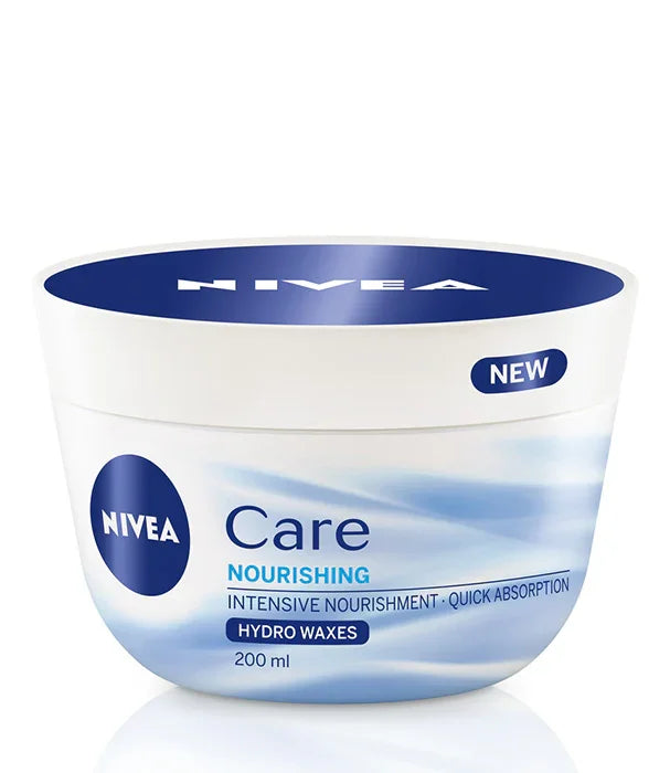קרם לחות NIVEA Care לעור, 200 מ"ל, תווית באנגלית, מוצר טיפוח של מותג מוביל