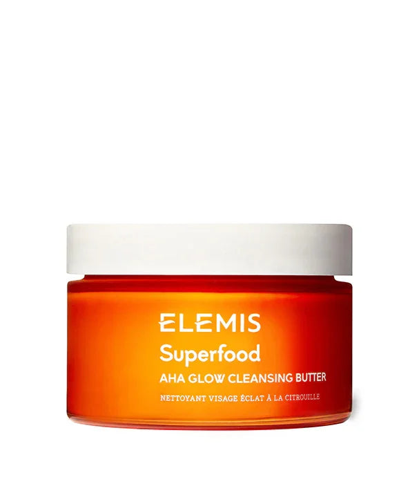 מוצר טיפוח פנים ELEMIS Superfood AHA Glow Cleansing Butter בצנצנת כתומה, צילום לחנות CHOZEN