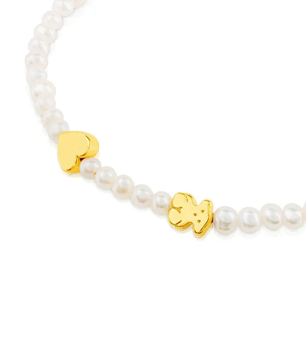 שרשרת חרוזי פנינים עם תליוני לב ודובי זהב מבית CHOZEN מותגים יוקרתיים