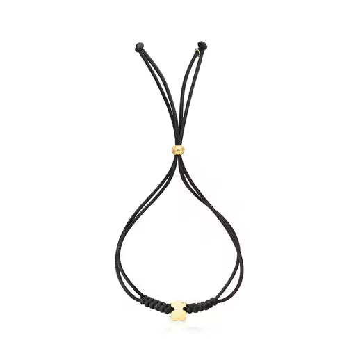 טואוס צמיד חוט שחור בשילוב מוטיב דובי Sweet dolls מזהב