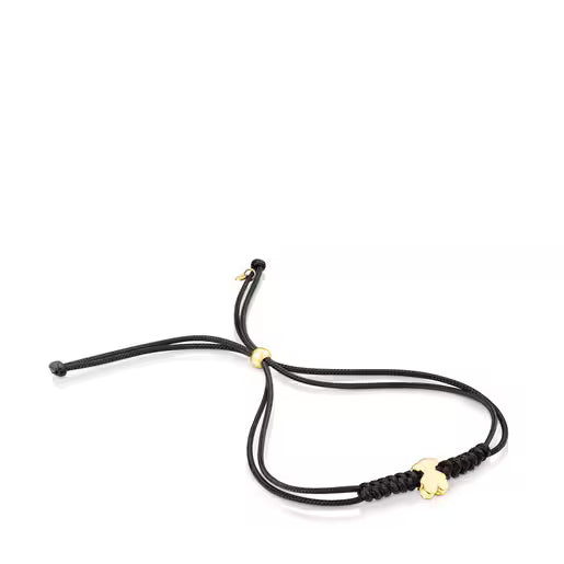 טואוס צמיד חוט שחור בשילוב מוטיב דובי Sweet dolls מזהב