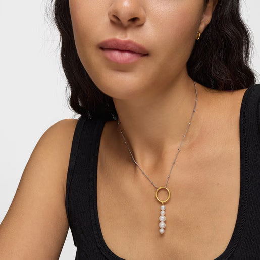 טואוס תליון ארוך Medallions מזהב 14 קראט בשילוב פנינים