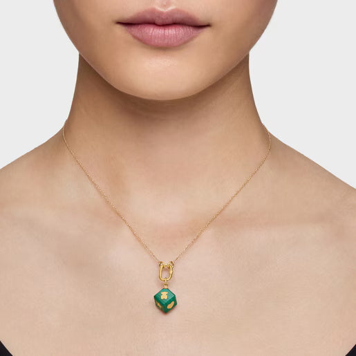 טואוס תליון קוביה מאבן חן Cube בשילוב מוטיבים מזהב 14 קראט