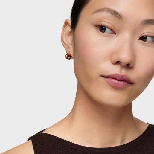 טואוס עגילי זהב 14 קראט Cube בשילוב קוביה מאבן חן