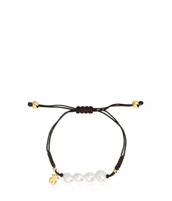 צמיד חוט שחור עם חרוזים שקופים ותליון זהב, תכשיטים מבית CHOZEN