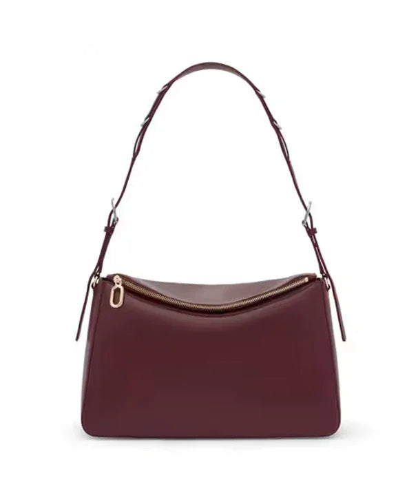 תיק יד נשים בורדו עם רצועה ארוכה ורוכסן זהב, עיצוב יוקרתי מבית CHOZEN