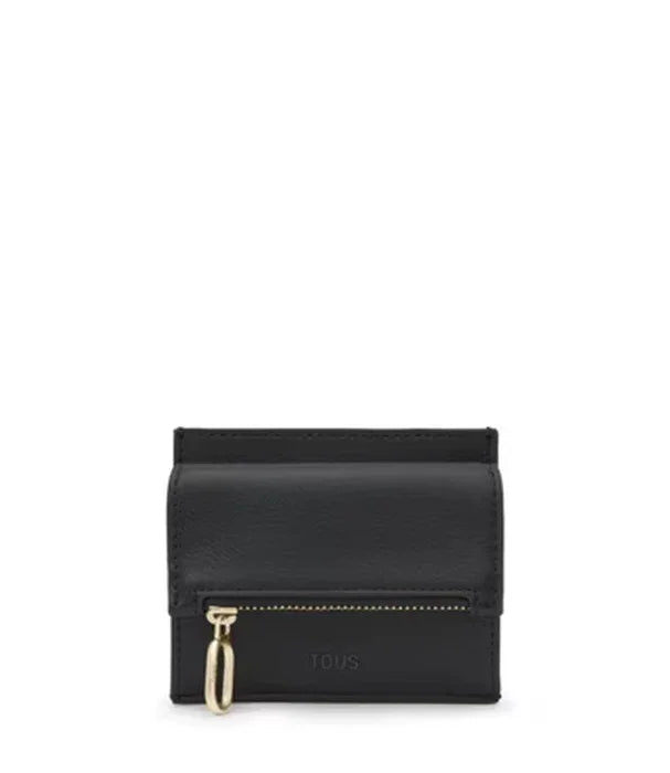 ארנק עור שחור בעיצוב יוקרתי של TOUS עם רוכסן זהב, מבית מותגי CHOZEN