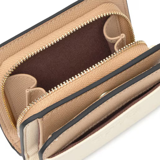 ארנק עור נשים יוקרתי בצבע בז' עם רוכסן ותאים מרובים, מבית CHOZEN