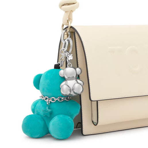 תיק צד בצבע קרם עם קישוט דובון טורקיז ותליון דוב כסוף, אופנה יוקרתית CHOZEN