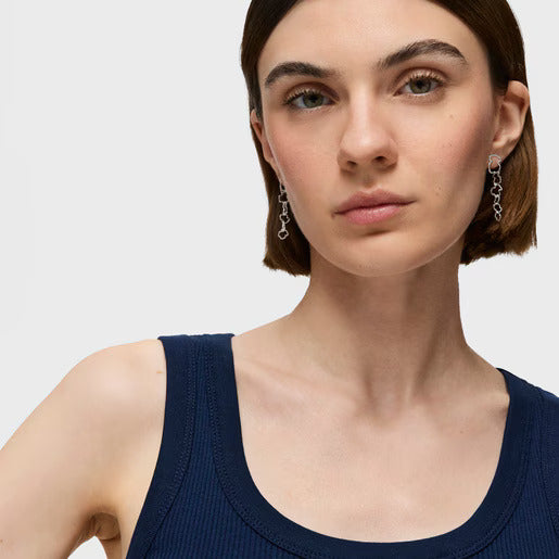 טואוס עגילי כסף ארוכים קרוסל עם מוטיבים מחוברים של אייקון הדובי