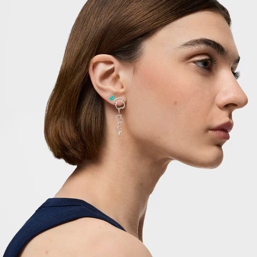 טואוס עגילי כסף ארוכים קרוסל עם מוטיבים מחוברים של אייקון הדובי