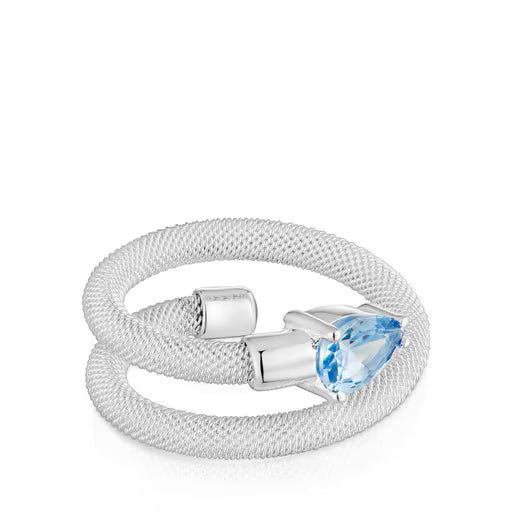 טואוס טבעת פתוחה בשילוב אבן חן MESH מכסף