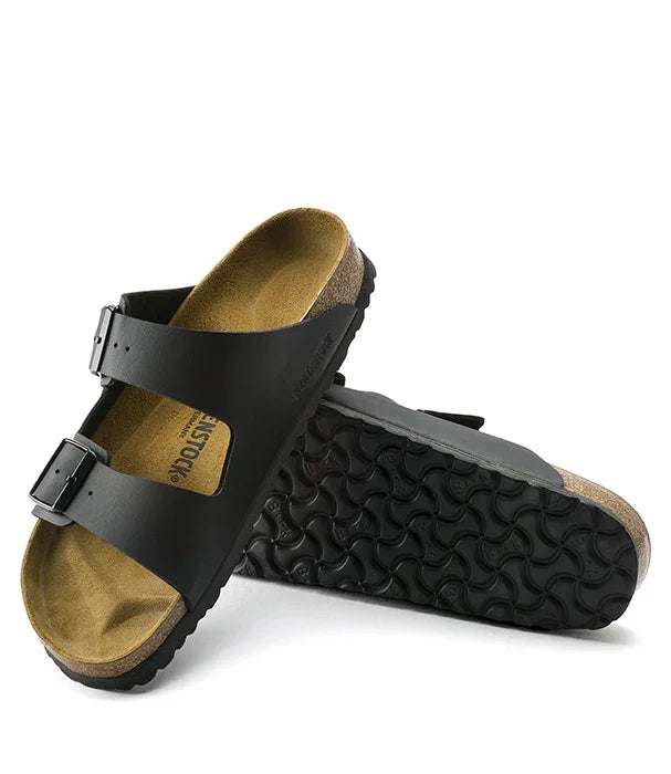 סנדלי בירקנשטוק שני רצועות עור שחור לנשים וגברים, דגם קלאסי באתר CHOZEN