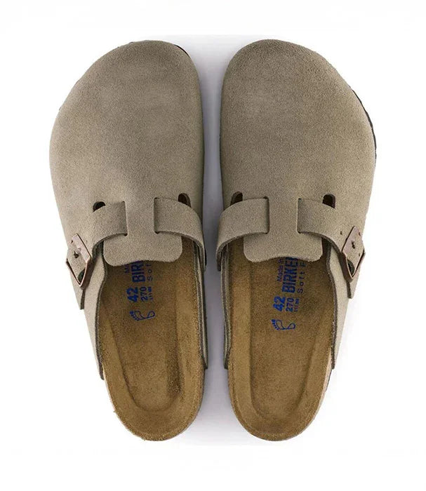 כפכפי בירקנשטוק סגורים בצבע בז' על רקע לבן, CHOZEN, יבואן רשמי